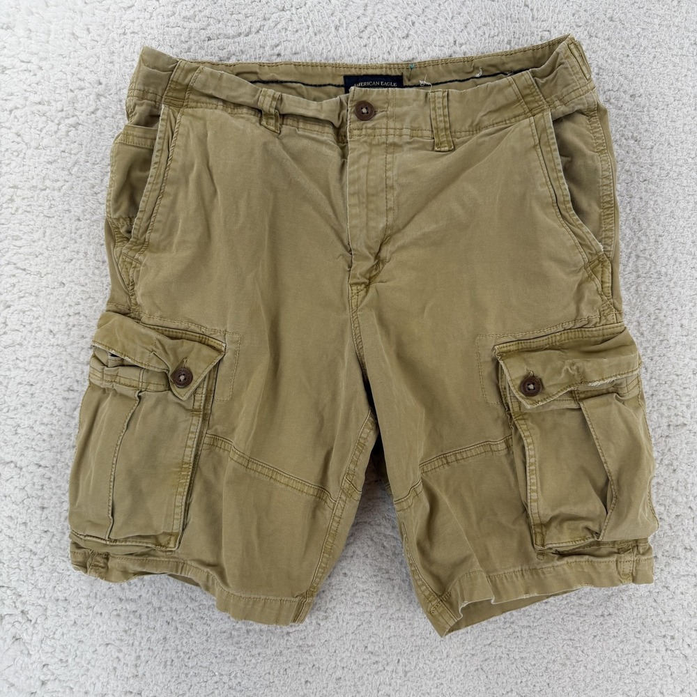 American Eagle Mens Cargo Shorts 34 Beige Canvas Next Level Flex Relaxed 10"